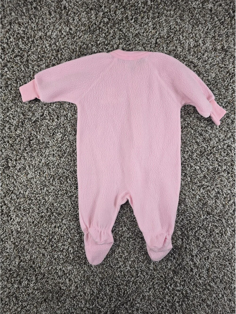 Vtg Carters Baby Girls Sz 0-6M Fleece Footed Pajama Romper Light Pink